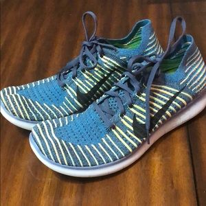 Nike Free RN Flyknit squadron green blue Sz 11
